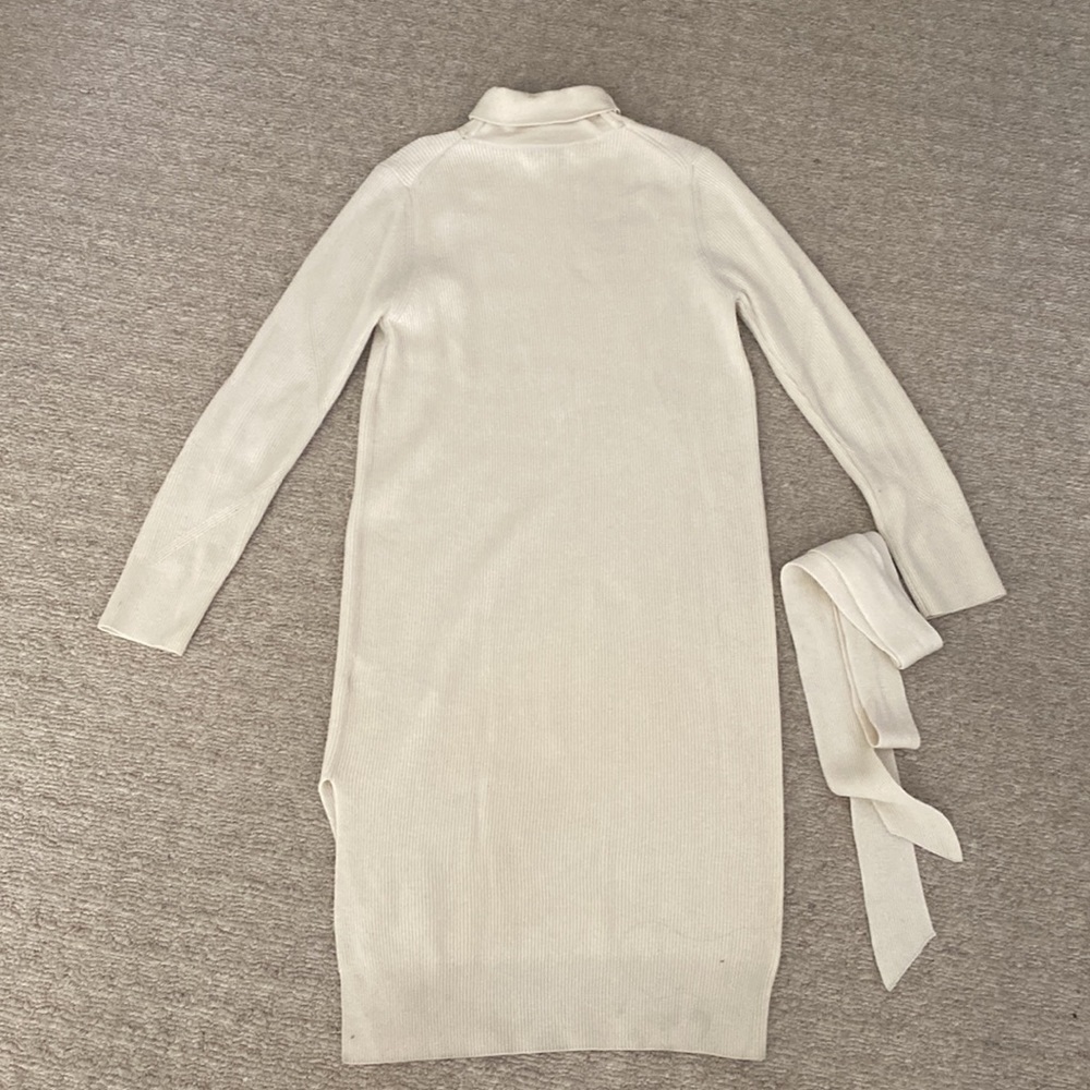 All Saints Roza Cashmere Wool Turtleneck Sweater Ribbed Midi Dress Cream White - Picture 8 of 11